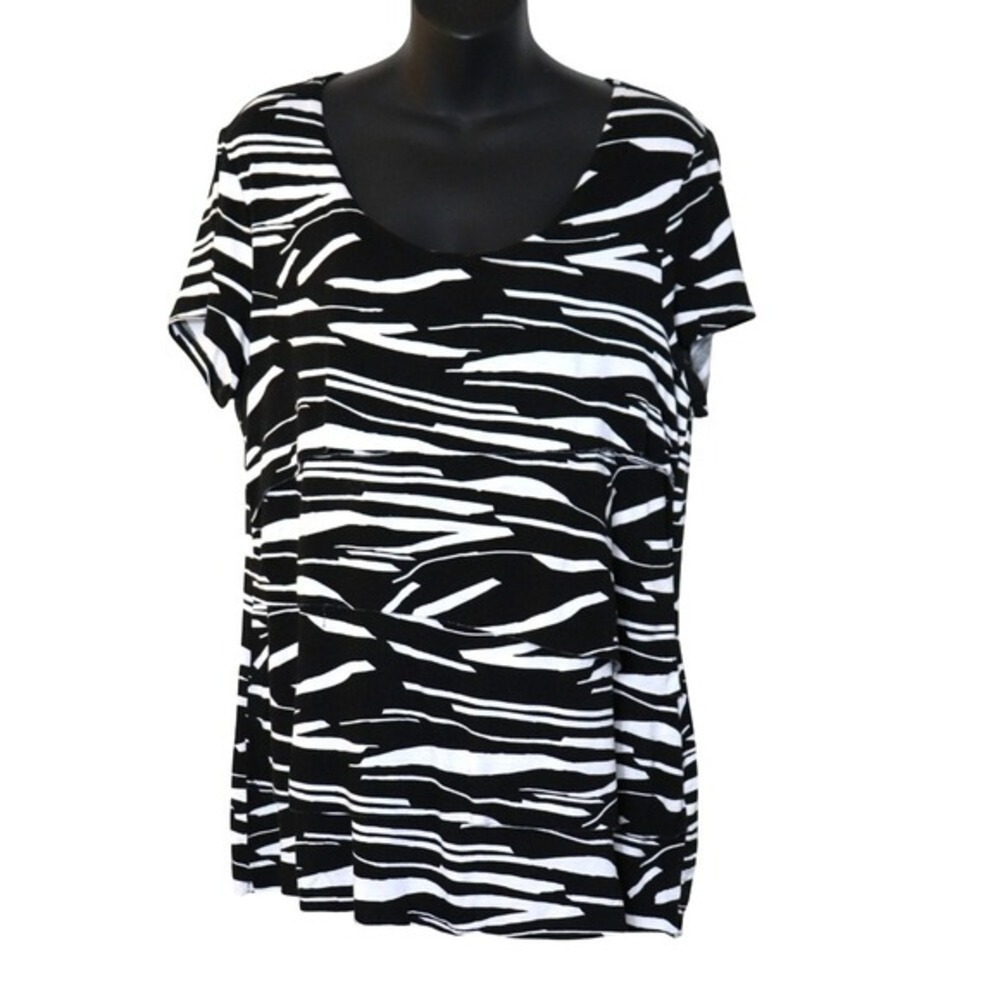 Zebra Print Raw Edge Tiered Top Women's Large